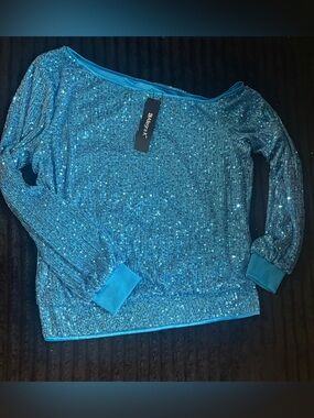 Allegra K Blue Sequin Long Sleeve Top – Size Large – NWT